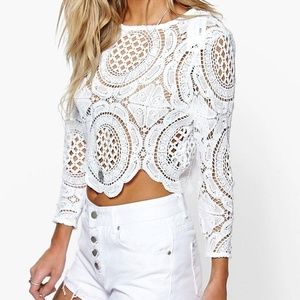 Crochet lace zip back top
